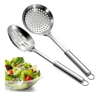 Cuchara Espumadera | Cucharón Quitagrasa Con Mango Largo | 2 Piezas Cuchara Espumadera Metálica Para Grasa - Para Servir Fideos, Verduras, Carnes, Pasta, Sopas Y Comida Caliente En La Cocina