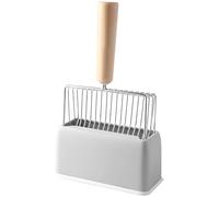 Cuchara grande para arena para gatos con soporte y mango de madera, tamiz de metal de 11 x 6.7 pulgadas para arena aglutinante, juego completo de limpieza para mascotas