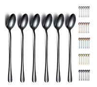 Cuchara helada negra, Kyraton cuchara mezcladora de mango largo de acero inoxidable de 7.5 ", cuchara para helado, cuchara para agitar, cuchara para cóctel, cuchara para café con leche, paquete de 6