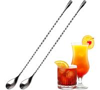 Cuchara mezcladora de acero inoxidable, 2 cucharas cocteleras de bar de 12 pulgadas, cuchara de mango largo con diseño de extremo de lágrima con patrón en espiral, té, hierbas