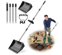 Cuchara para excrementos de pollo, pala de metal 2 en 1 para arena con mango ajustable de 22 a 64 pulgadas, herramientas de limpieza multifuncionales para pala de pollo, granja de animales, gallinero