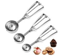 Cuchara para galletas, juego de 3 cucharas de masa de galletas para hornear 1 cucharada, 2 cucharadas, 3 cucharadas, cuchara de helado de acero inoxidable con liberación de gatillo para cupcakes