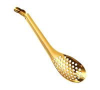 Cuchara para servir ranurada 17x4,3 cm Herramienta de colador de esferificación de acero inoxidable dorado y plateado, utensilio de cocina con colador molecular con diseño de borde liso | Cuchara de C