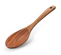 Cuchara redonda de madera de 25 cm, cuchara grande larga para cocinar, superficie lisa, cuchara de madera de teca natural, resistente al calor, cuchara de cocina de madera, cuchara para mezclar