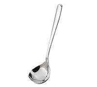 Cuchara sopera de acero inoxidable con cabeza redonda grande y diseño profundo. Fácil de limpiar. Construcción robusta. Ideal para cocinar y servir sopas, guisos y chili. Apta