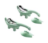 Cuchara tenedor para comida infantil con forma de dinosaurio, color verde