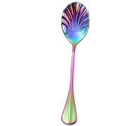 Cuchara única con forma de concha marina de acero inoxidable para postre, helado, cuchara de acero inoxidable, mango largo, para mezclar