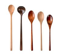Cucharadas de sopa - Cucharada de madera | Sopas de madera artesanales de mango largo estilo chino | Cuchara de miel Woden 5 piezas, herramienta de servicio de miel de cocina resistente al calor