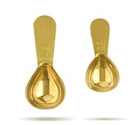 Cucharadita, juego de cucharaditas de acero inoxidable dorado, 1 cucharada (15 ml) y 1 cucharada (30 ml), cucharada de oro para café, paquete de 2 (corto, oro)