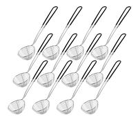Cucharas coladoras de olla caliente, cucharas coladoras de acero inoxidable, mini cuchara de malla de 2.5 pulgadas, cuchara coladora asiática con asa para el hogar (negro, 12 piezas)