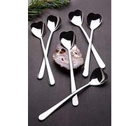 Cucharas de café con mango largo con forma de corazón para helados, tartas de postre, yogur, fruta, cucharas de cóctel, acero inoxidable, 6 unidades