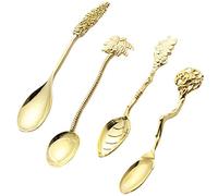 Cucharas de café de postre vintage, 4 piezas, utensilios de cocina, estilo real, árbol de coco para mezclar cucharaditas de helado tallado cuchara de sopa para la cena