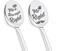 Cucharas De Café Grabadas - Mr. Right & Mrs. Always Right, Regalo De Boda Para Parejas, Set De 2 Cucharillas De Acero Inoxidable