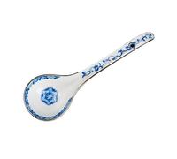 Cucharas de iniciación para cubiertos Cuchara de sopa mango largo cerámica china, cucharón porcelana esmaltada, cuchara pequeña for, arroz, cereales Ramen, 1 unidad(Blue)