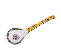 Cucharas de iniciación para cubiertos Cuchara de sopa mango largo cerámica china, cucharón porcelana esmaltada, cuchara pequeña for, arroz, cereales Ramen, 1 unidad(Yellow)