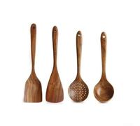Cucharas de madera hechas a mano para cocinar sopa de arroz y servir tareas, diseño funcional con mango largo para control (4 piezas)