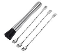 Cucharas de Mezclar Cócteles de Acero Inoxidable, 21cm Martillo de Hielo Picado y 26cm Cucharas de Cóctel para Mojito y Otras Bebidas a Base de Frutas (Juego de 4)