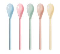 Cucharas de Plástico, 5 Unidades de de Plástico de Colo Cucharas Largas de Huevo, Cuchara Reutilizable de Sopa Cuchara de Mango Largo para Café