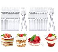 Cucharas de Plástico de Alta Resistencia,Cucharas 10.7cm de Transparente Reutilizable para Helado, Café, Postres. (100, Mini Tenedor)