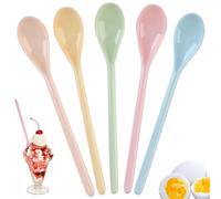 Cucharas de plástico largas, 5 cucharas de plástico de color, cucharas de huevo de plástico, cucharas de yogur reutilizables, cucharas de sopa, cucharas de café, cucharas de helado, cuchara de postre