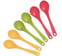 Cucharas de Plástico Reutilizables 24 Unidades Multicolor | PP Alimentario, Apto para Lavavajillas, Punta Curva sin Bordes, Agujero para Colgar, Para Helado, Yogur, Fiestas Infantiles