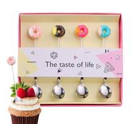 Cucharas de postre y tenedores - 6,7 x 6,1 x 0,7 pulgadas Acero inoxidable Donut Coffee Spoons, Long Lasting Little DoughnutTea Spoons | Cake Forks Suitable Stirring Sugar Tea Tableware Cute Kitchen