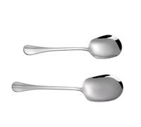 Cucharas de Servir 2 Piezas Set de Acero Inoxidable para Buffet | Cazo Ancho, Mango Largo Ergonómico, Acabado Brillante Espejo, para Guarniciones y Papilla en Banquetes