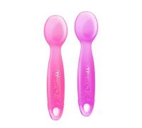 Cucharas de Silicona para Bebés ChooMee, FirstSpoon | Cuchara de Alimentación Infantil de Primera Etapa | Diseño de Silicona de Doble Flexión: Punta Suave y Mango Firme | 2 CT | Rosado Morado