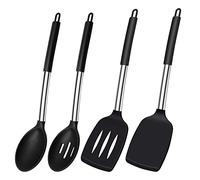 Cucharas de silicona para cocinar, espátulas ranuradas de silicona resistentes al calor, utensilios de cocina grandes de silicona negra para hornear, paquete de 4