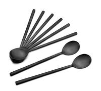 Cucharas de sopa asiáticas de acero inoxidable - 8.5 pulgadas de mango largo cucharas de sopa coreanas, 8 piezas para el hogar, cocina o restaurante (negro)