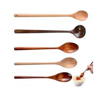 Cucharas de sopa de madera - Cuchara de mezcla de madera de mango largo de 12,99 pulgadas, juego de 5 | Utensilios de cocina resistentes al calor, herramienta de agitación de salsa de boi natural para