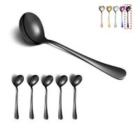 Cucharas de sopa negras, Kyraton cucharas redondas de acero inoxidable de 6 piezas con revestimiento de titanio negro, cuchara de cena, cuchara de mesa, cucharas aptas para lavavajillas Juego de 6