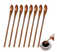 cucharas de té de mango largo, cucharas naturales de madera pequeña, miel, café y té con cucharas de madera larga (8)