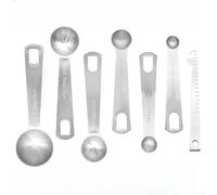 Cucharas medidoras de cocina de acero inoxidable con sistema métrico transparente y marcas, incluye varilla agitadora para mezclar (7+)