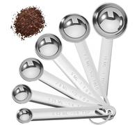 Cucharas Medidoras, Juego 6 Piezas,Espejo Redondo de Acero Inoxidable Pulido 1/8 TSP, 1/4 TSP, 1/2 TSP, 1 TSP, 1/2 TBLS y 1 TBLS Cucharas de medida para hornear (Plata)