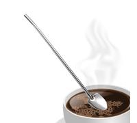 Cucharas para pajitas de metal, cuchara para pajitas de acero inoxidable | Paja reutilizable en forma de pala de acero inoxidable | Cuchara de té con mango de pajita Cuchara 2