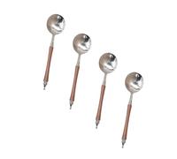 Cucharas redondas de acero inoxidable con mango de madera resistente al calor, 4 piezas, utensilios de cocina para cocinar y servir diariamente con mango de madera