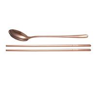 Cucharas y palillos coreanos, 2 piezas de acero inoxidable y palillos de acero inoxidable de mango largo reutilizable para cocina casera (Rosa)