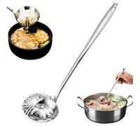 Cucharón colador de acero inoxidable, colador de sopa 2 en 1, separa líquidos, olla caliente, colador de sopa de doble propósito para cocinar y colar (plateado, paquete de 2)