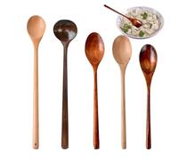 Cucharón De Madera - Juego De 5 12,99 Pulgadas | Juego De Cuchara Y Cucharón | Cuchara De Sopa Resistente Al Calor | Agitador De Cocina Para Revolver Sopas, Salsas, Aderezos Y La Cocina Diaria, Diseño