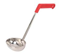 Cucharón de sopa de acero inoxidable, cucharón de cocina con mango curvo anti quemaduras para cocinar en casa, cucharón multifuncional para sopa, dumplings y chile con empuñadura e (180ML)