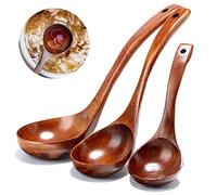 Cucharón de Sopa de Madera Natural, Cuchara Japonesa Con Mango Largo para Utensilios de Cocina - 3 Unidades