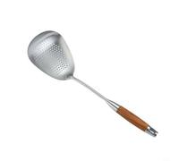 Cucharón grande con colador de acero inoxidable y mango de madera, adecuado para freír, cocinar pasta y drenaje eficiente de alimentos en la cocina (medio)