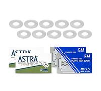 Cuchillas de afeitar 10 Astra verdes + 10 Kai + 10 arandelas para guardar maquinillas