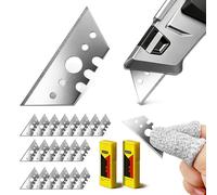 Cuchillas Trapezoidales para Cutter - 20 Piezas Cuchillas de Repuesto 52mm con 2 Dedos de Protección, para Cortar Alfombra, Plástico, Cuero y Cartón y Más - Adecuado para Profesionales y Uso Casero