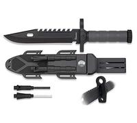 Cuchillo Albainox 32537, Negro con Pedernal y Afilador, Hoja 19 cm. Mango de ABS para Caza, Pesca, Camping, Outdoor, Supervivencia y Bushcraft