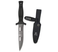 Cuchillo botero K25 Black Coated Hoja 12,4 cm para Caza, Pesca, Camping, Outdoor, Supervivencia y Bushcraft K25 32193 + Portabotellas de regalo