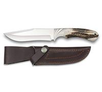 Cuchillo Caza Mango Ciervo para Caza, Pesca, Camping, Outdoor, Supervivencia y Bushcraft Albainox 32318 + Portabotellas de regalo