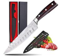 Cuchillo Chef, Cuchillo de chef de 17cm de Longitud de la Cuchilla, Hecho de Cuchillo de Acero 5Cr15Mov, Incisión Hueca, Para Corte Fino de Carne, Pescado y verduras, Forma de Cuchilla asiática