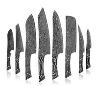 Cuchillo de acero de Damasco en blanco, cuchillo de chef de espiga completa, cuchillo for frutas, cuchillo for rebanar (1-8 piezas), hoja negra for bricolaje, hecho a mano, afilado y duradero.(8pcs)